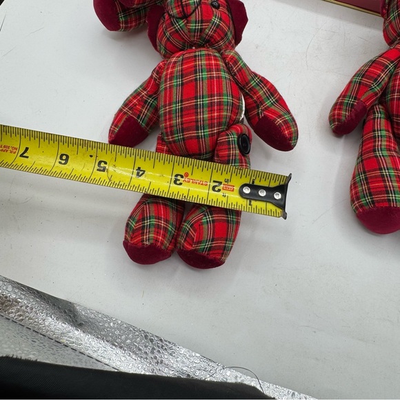 Tartan Plaid Stuffed Holiday Red Green Lot Of 4 Teddy Bears Moveable - Picture 9 of 9